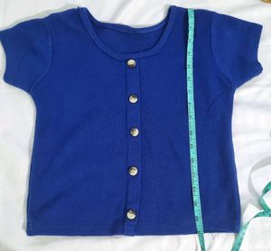 Cute Button-Down Blue Ribbed Top