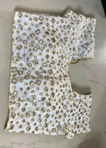 Embroidered White And Green Velvet Blouse