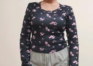 Black Floral Print Crop Top