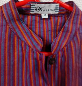 Wine Colour Stripes Kurta With Elbow Sleeves