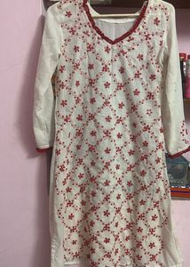 White Kurti with Red Embroidery