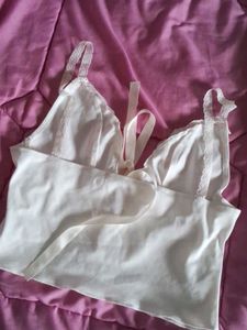 White Cami With Lace And Bow Tie Cropped