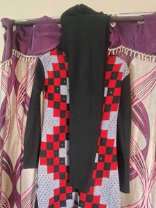 Stylish Red &amp; Black Woolen Kurta Set