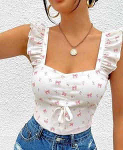 Cute Bow Print Paded High Soft Quality Top