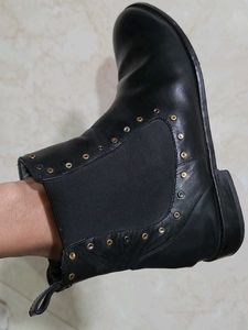 Genuine leather Black Studded Ankle Bo