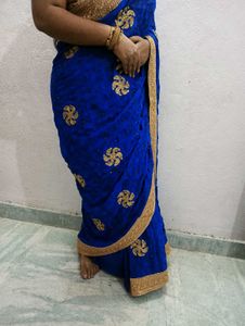 Royal Blue Embellished Saree