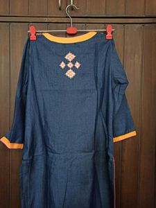 Denim Embroidered Kurta