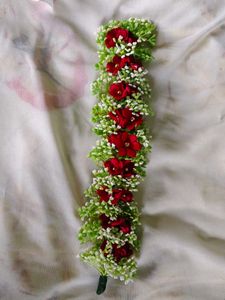 Red Beaded Necklace &amp;  Floral Hair Clip