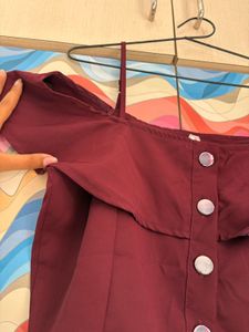 Maroon Ruffle Button-Down Top