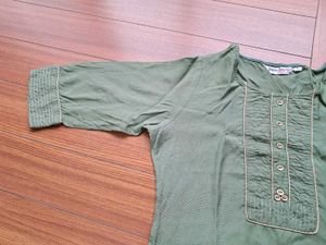 41) Olive Green Jaipur Kurti Top - Size M