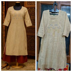 Embroidered Striped Kurti Set