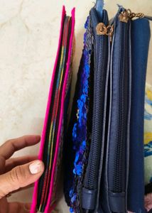 Stylish Blue Sequinsling bag with  embroidered pur