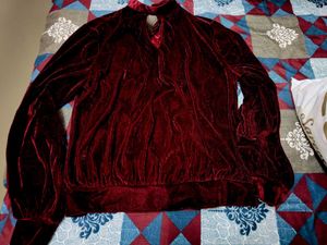 Burgundy Velvet Mock Neck Top