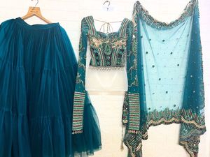 Green Embroidery &amp; Zardozi Work Lehengacholi
