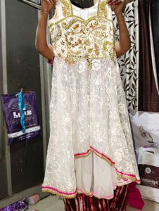 embroidery C cut design long gown with lehenga