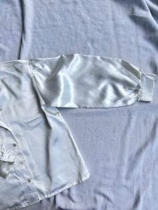Satin White Shirt With Ruffles