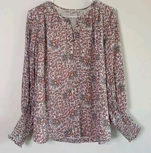 LOFT Pink Geometric Pattern Long Sleeve Blouse