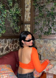 Orange Long Sleeve Backless Top