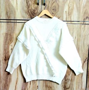 White Frill Sweater Size-42