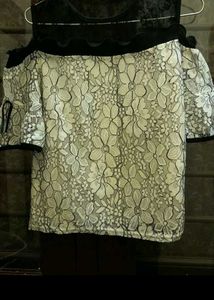 White Netted Off Shoulder Top