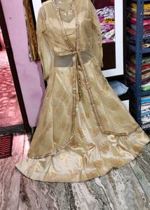 😍Beautiful Golden Blouse Lehenga With Shrug Set🥰