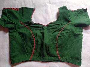 Green Blouse with Red Trim