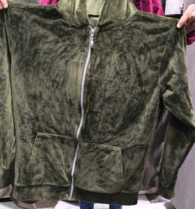 unisex Olive Green Velvet Hoodie