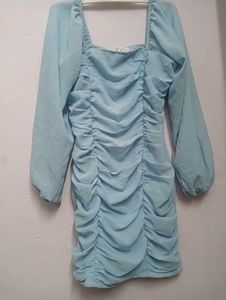 Blue Ruched Mini Dress