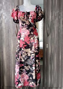 Floral Puff Sleeve Midi Dress