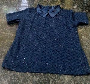 Navy Blue Embellished Top