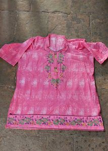 Pink Heavy Embroidery Short Kurta