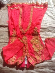 Light Red  &amp; Gold Embroidered Anarkali