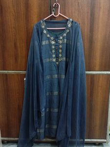 Cotton Hand Embroidered Kurta With Shiffon Dupatta