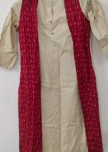 Anouk Women Beige & Red Printed Straight Kurta
