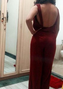 Forever 21 Maroon Backless Jumpsuit