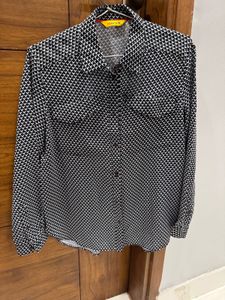 Navy Blue And White Printed Shirt