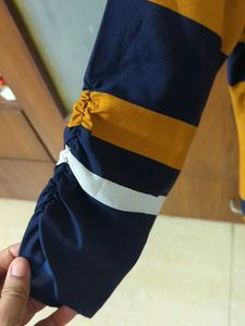Rust Brown And Navy Blue Striped Shift Dress