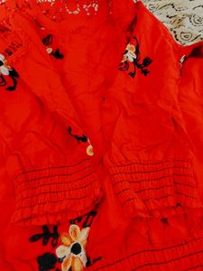 Red Floral Embroidered Top