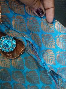 Girl&#39;s Blue &amp; Gold Brocade Top