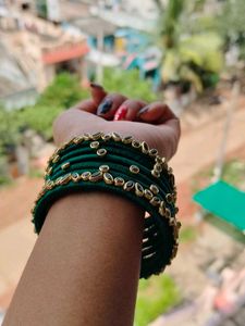 Green &amp; Gold Bangles(hand made)