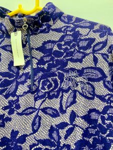 Imported Brand New Purple Floral Quarter Zip Top