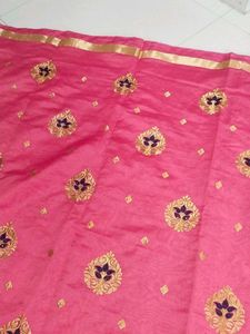 Grand Pink Saree With Gold Zari Embroidery