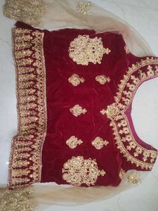 Red &amp; Gold Embroidered Velvet Top
