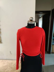 Zara Ribbed Red Top With Tieups