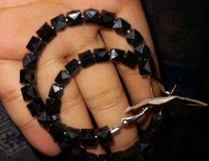 Black Beaded Hoop Earrings