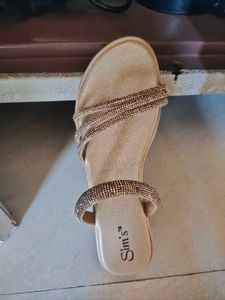 Golden Heeled Slip-On Sandals – New, Size 9