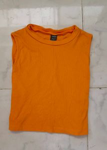 Shein Orange Ribbed Sleeveless Top