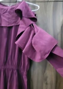 Maroon Cold Shoulder Ruffle Jumpsuit