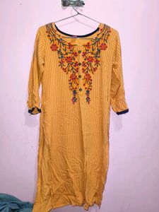 Embroidered Yellow Kurti