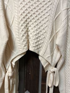 Cream Knit Cropped Sweater With Ribbons
